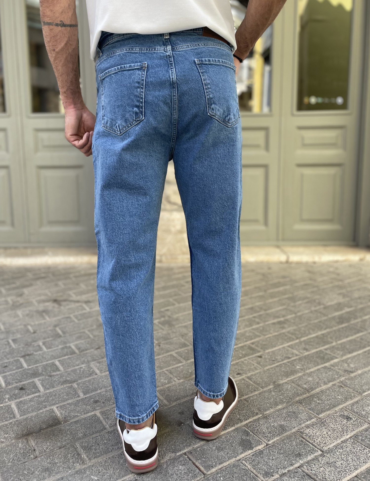 Ανδρικό μπλε Loose τζιν ελαστικό πεντάτσεπο με φερμουάρ 8961 φωτογραφία